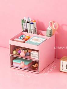 Caja de almacenamiento con múltiples cajones, gabinete de almacenamiento de escritorio de oficina de estilo de cajón pequeño, caja de almacenamiento mini de plástico multicapa, caja de almacenamiento de papelería para el hogar, caja de almacenamiento de suministros de oficina, caja de almacenamiento de cosméticos, disponible en varios colores (blanco lechoso, rosa melocotón, azul cielo)