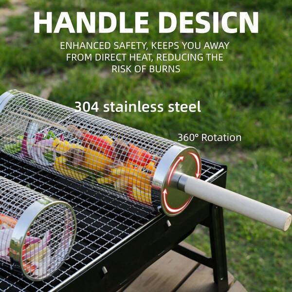 3pcs Barbecue Grill Set, With Handles, Made Of 304 Stainless Steel, Anti-Scald Design Barbecue Tools Set, Portable Outdoor Barbecue Essentials, Round Fire Pit Cooking Cage, Barbecue Camping Grill Accessories, Barbecue Essential Tools