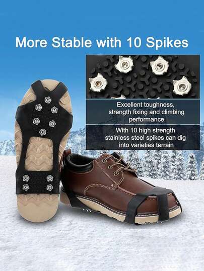 1 Paar 10-Zahn Anti-Rutsch Schnee- und Eis-Steigeisen mit verstellbaren Riemen, geeignet für Wandern, Eisklettern, Winterwandern - passt über Schuhe, um die Traktion auf vereisten Oberflächen zu verbessern und Ausrutschen zu verhindern