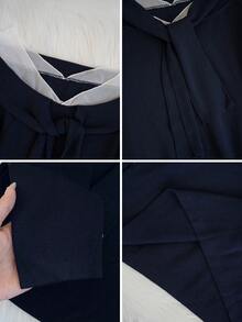 Navy Blue Sexy Lace Patchwork V-Neck Long Sleeve Sweater For Women, Cute & Youthful, Suitable For Winter, Christmas, Spring Festival