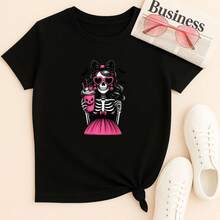 Camiseta Feminina Blusa Gótica Caveira Rosa Skull Diva Estilo Fashion Rock - Preto - Visão 1
