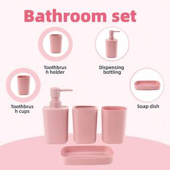 Juego de 4 piezas de accesorios de baño de plástico, que incluye: portacepillos de dientes, vaso para cepillos de dientes, dispensador de jabón y jabonera, set de regalo