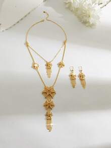 Mgyi Gold-Colored Copper Fashionable And High-End Luxury Retro For Women,18K Gold Plated Elegant Luxury Square Design Necklace For Women, Suitable For Nigeria, Dubai, Middle East, Saudi Arabia Bridal Wedding, Daily Wear, Wedding Anniversary Gift, Halloween Gift For Friends