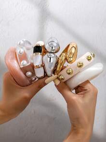 1 pieza Brazalete de puño grueso de diseño minimalista y de moda, Set de brazaletes de resina con diseño de cúpula estilo americano europeo, Brazalete de forma asimétrica de gota de agua