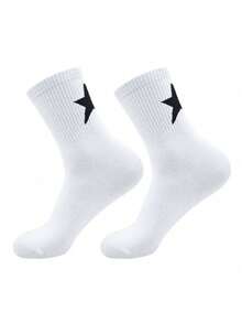 10 paires de chaussettes mi-mollet unisexes de style de rue, motif pentagramme noir et blanc, décontractées, simples, mode polyvalente, automne - Noir et Blanc - Voir 14