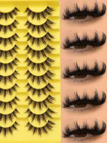 10 Pairs Of Russian Strip False Eyelashes, Soft And Fluffy Lash Strips, D Curl, Reusable, Suitable For Daily Outings, Dates, Parties, And Holidays, Meeting Everyday Use Needs. - màu đen - Xem 1