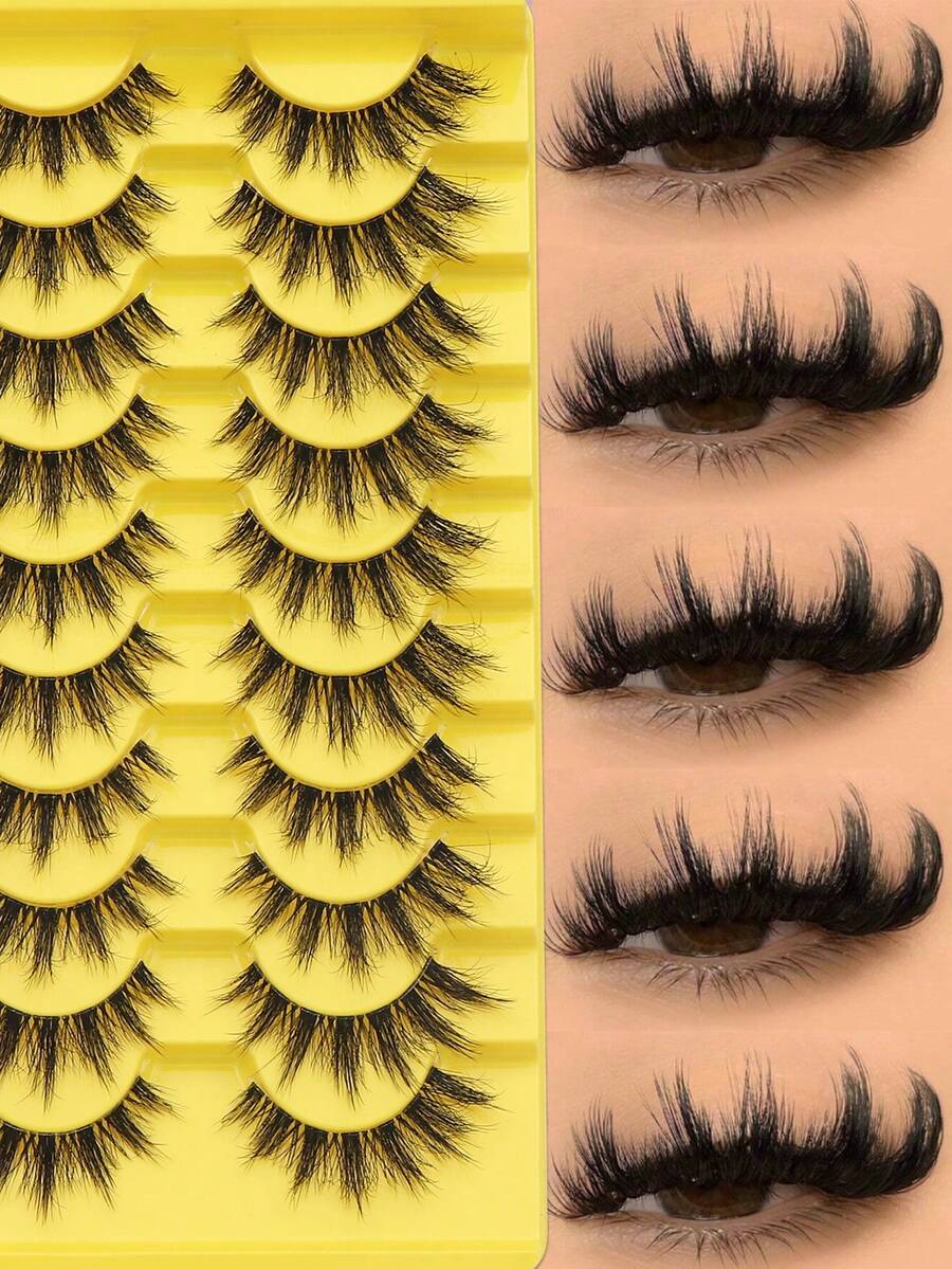 10 Pairs Of Russian Strip False Eyelashes, Soft And Fluffy Lash Strips, D Curl, Reusable, Suitable For Daily Outings, Dates, Parties, And Holidays, Meeting Everyday Use Needs. - màu đen - Xem 1