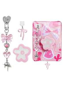 Pink Decoration Set For Kindle E-Reader, Including Dust Plug Pendant And E-Reader Stand - Multicolor - View 2