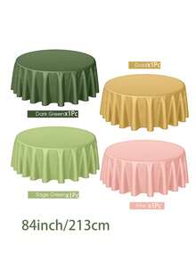 4/12pcs 84-Inch Sage Green, Pink & Gold Round Plastic Disposable Tablecloth, Suitable For Christmas Themed Party, Bridal Wedding, Birthday Party, Gender Reveal Party, Baby Christening