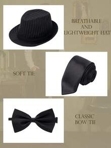 1920s Mens Costume,Roaring 20s Costumes For Men,Gatsby Costume Men,1920s Mens Outfit Hat Vest Pocket Watch Tie-Not Including The Shirt - Mũ sọc đen trắng - Xem 3