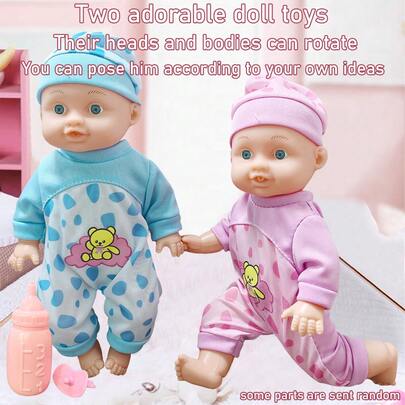 26cm Cute Plush Doll Toy With Hat, Realistic Facial Features, Sounds, Rotatable Head & Limbs, Removable Clothes, Feeding Bottle & Pacifier, Ideal Gift For Kids, Boys & Girls