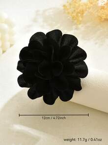1pc Handmade Unique Organza Flower Brooch, Retro French Style, Elegant & Fashionable Black Floral Lapel Pin, Minimalist Design Suitable For Suit, Dress, Party Wear, Great Gift For Her