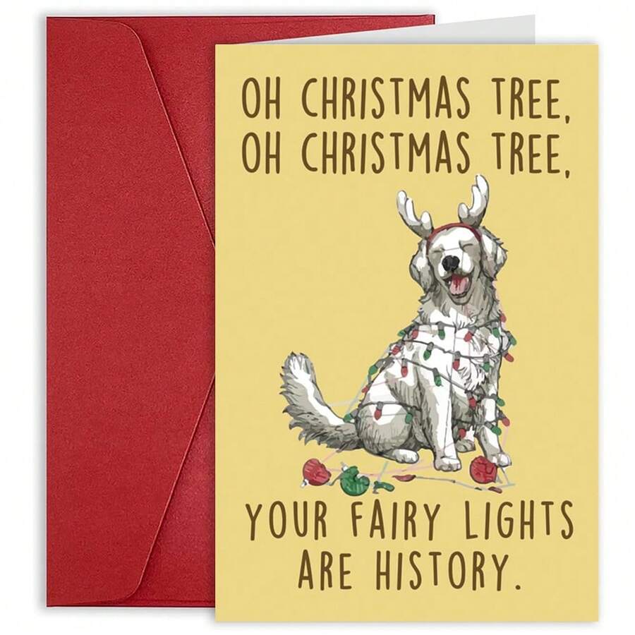 1PC Cute Christmas Card From Dog, Lovely Dog Christmas Card With Envelopes, Humor Christmas Gift Ideas For Husband, Rude Dog Xmas Holiday Gifts For Dog Lover - one-size - View 1
