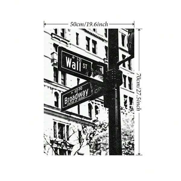 1pc Iconic Wall Street And Street Sign Black And White Unframed Canvas Wall Art Poster, Perfect For Living Room, Bedroom, Office, Bar Decor