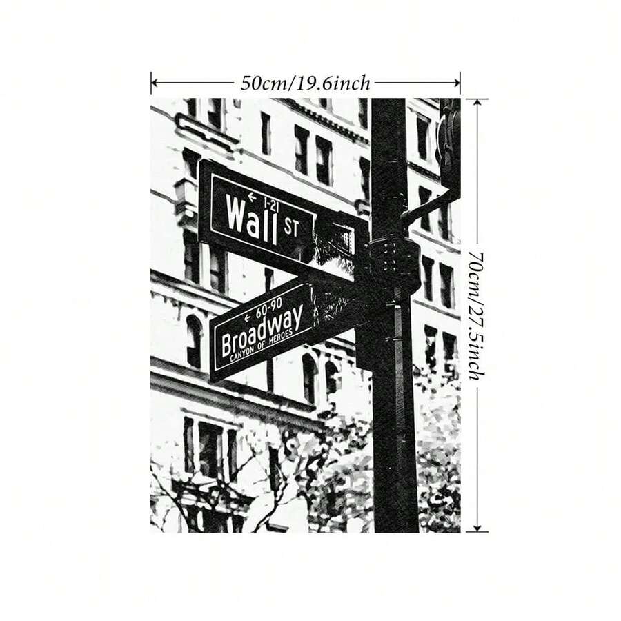 1pc Iconic Wall Street And Street Sign Black And White Unframed Canvas Wall Art Poster, Perfect For Living Room, Bedroom, Office, Bar Decor