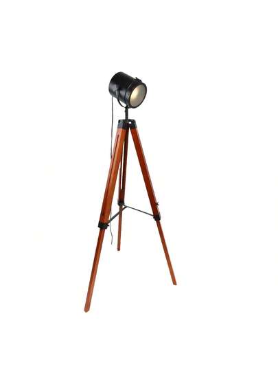 Alpinaluz Cinema Tripod Vloer Lamp, Natural Wood, Adjustable Focus Height, Vintage E27, Living Room Bedroom