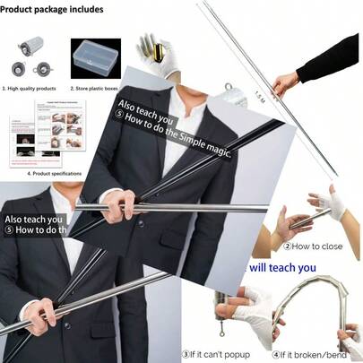 Sliver 150cm Xfunjoy 59"/150cm Silver Metal Appearing Cane with Free Gloves and Video Turorial Pocket Bo Staff Magic Wand Stage Closeup Magic Trick