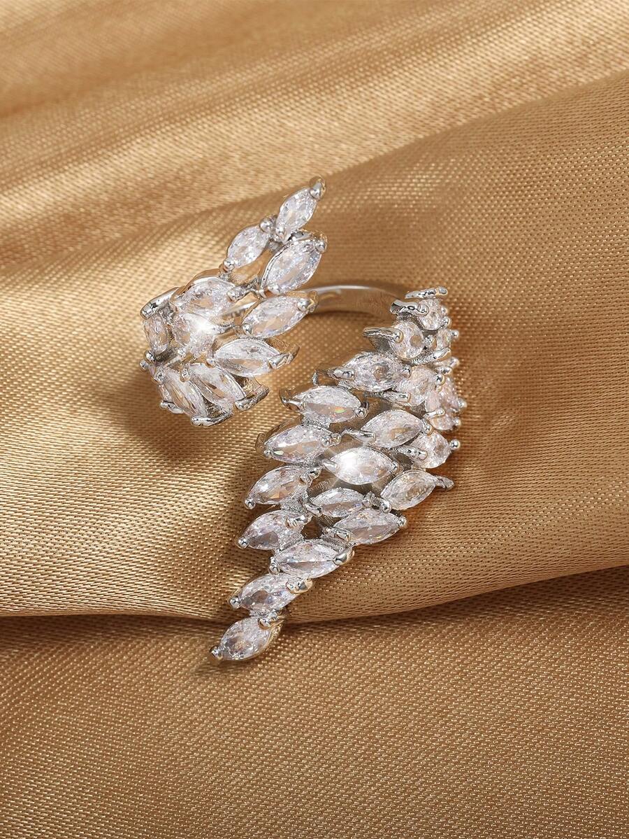 1pc Elegant Cubic Zirconia Winged Eye-Shaped Decor Open Ring, Suitable For Women's Daily Wear