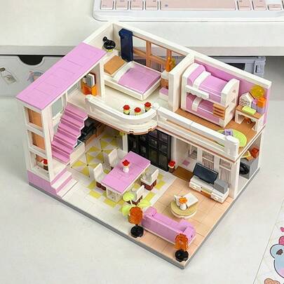 Blocs de construction pour appartement duplex de villa moderne, maison de villa de jardin de princesse, cadeau de haute difficulté pour adultes à assembler soi-même, blocs de construction de jouets micro-particules