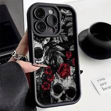 Funda de Teléfono con Patrón de Rosa y Calavera Sonriente, Compatible con 16 Pro/16 Plus/16 Pro/16/15 Pro/15 Plus/15 Pro/15/14 Pro/14 Plus/14 Pro/14/13 Pro/13 Pro/13/12 Pro/12 Pro/12/11 Pro/11 Pro/11/XS/XR/X/Plus, Funda Protectora Suave de TPU Resistente a Impactos y Suciedad - Colores mixtos - Ver 10