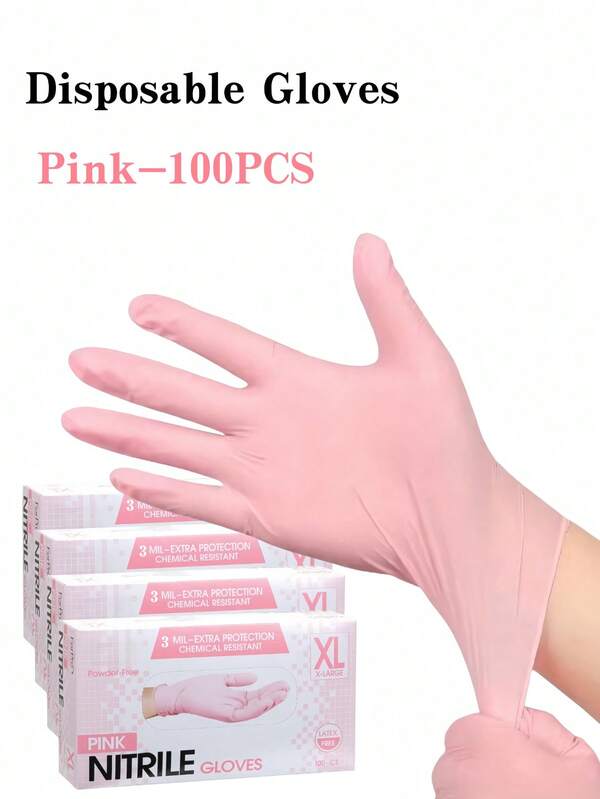50/100PCS Pink Nitrile Gloves - Disposable Latex-Free 3mm Thin Durable Gloves For Cleaning, Cooking, Mechanical Work, Multi-Purpose Gloves, Latex-Free Material, Disposable Gloves, Home Chef (Without Box)