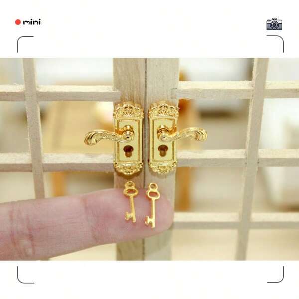 4pcs Miniature Patterned Door Lock Model For Dollhouse Accessories Micro Scene