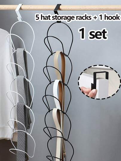 5 Hat Storage Racks + 1 Hook, Multifunctional Iron Hat Storage, Hat Hook, Traceless Punch-Free Bag And Clothing Storage Rack, Multi-Layer Coat And Hat Rack, Suitable For Bedroom, Living Room, Wardrobe, Bathroom, Dormitory, Apartment, One Item For Multiple Uses, Can Store Hats, Scarves, Ties, Towels, Is A Practical Gift For Family