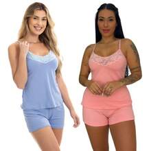 Baby Doll Feminino Suede Canelado Com Renda Pijama Confortável - Multicolorido - Visão 4