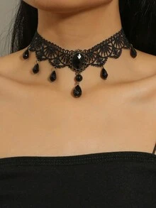 1 Peça Gargantilha de Renda Fashionista, Adequada para Festas e Ocasiões Especiais - Preto - Visão 4