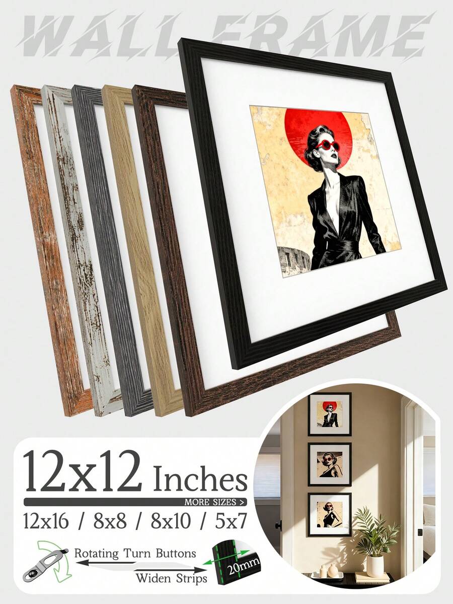 升级版 12x12/8x8/12x16/6x8/5x7 壁挂式相框，采用改良五金配件，适用于钻石画和海报，复古人像相框，黑色/白色/冷灰色/红棕色可选，尺寸：30x30/20x20/30x40/15x20/15x15，简易搭扣，防碎亚克力玻璃，长方形/正方形（不含相纸），易于使用，用途广泛，防碎，轻巧，适用于家居装饰、墙面艺术和儿童房装饰 - Wood Grain (Upgraded Version) - 查看 1