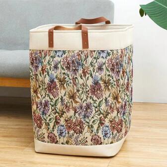 1 件带手柄印花洗衣篮，浴室、卧室、客厅、宿舍用大号洗衣篮，防潮布衣物收纳袋，手提包，便携式购物袋，整理收纳用品，家居装饰，房间装饰