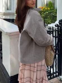 Áo khoác trơn màu thời trang thu đông gợi cảm thoải mái mới của SOLTRB dành cho nữ, phong cách đại học - Xám - Xem 5