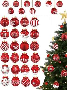 24 件圣诞木球装饰物，经典家居和花园圣诞树悬挂装饰 - 节日派对装饰节日配件，各种圣诞设计的原木装饰物，无羽毛，适合圣诞节悬挂