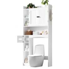 Lofka Over The Toilet Storage Cabinet ,Freestanding Bathroom Storage Organizer Cabinet With Cabinet & Adjustable Shelves, Toilet Paper Holder, Anti-Tip Design, White - 白色 - 查看 3