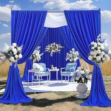 2 Panels 10 Feet Wrinkle-Free Polyester Photography Backdrop Drapes For Wedding, Baby Shower, Party - 8FTX10FT (White),  Event Backdrops 2025 - 寶藍色 - 查看 3