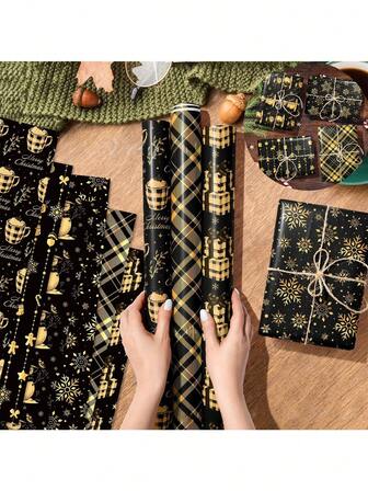 Black Christmas Gift Wrapping Paper, Holiday Gift Box Paper, Snowman Gift Decoration Wrapping Paper