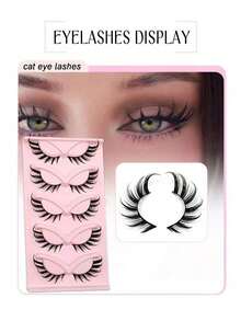 New 5 Pairs Cat Eye Lashes Faux Mink Eyelashes 3D Curl Winged Natural Realistic Messy End Eye Elongated Manga False Eyelashes Soft Black Band Fake Lashe