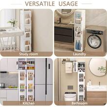 4-Tier Plastic Tall Narrow Storage Cabinet With Movable Wheels, Adjustable Shelves, Magnetic Doors, Slim Bathroom Organizers And Storage For Small Space, Bathroom, Kitchen, Laundry, White - 9.6 x 11.2 x 65.4 英吋(長 x 寬 x 高) - 查看 7