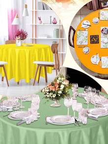 4/12pcs 84-Inch Sage Green, Pink & Gold Round Plastic Disposable Tablecloth, Suitable For Christmas Themed Party, Bridal Wedding, Birthday Party, Gender Reveal Party, Baby Christening