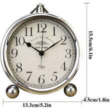 Reloj de mesa vintage de hierro estilo europeo, funciona con pilas, para decoracin del hogar plata - Plata - Ver 6