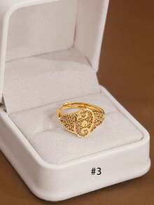 1pc Handcrafted Oval Sun Pattern Adjustable Ring, 24K Gold Plated, Suitable For Women, No Packaging - Oval Series - View 13