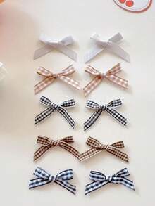 12/10/6 Stück Mädchen Milchkaffee-Farbpalette kariertes Muster Y2K-inspirierte Mini-Schleifen-Haarspangen Set - Süß & niedlich rutschfeste Schleifenspangen für Teenager und Mädchen, vielseitig für alle Haartypen