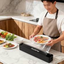 Large Kitchen Cling Film Dispenser, Multi-Mount Film Cutter Box For Plastic Wrap And Aluminum Foil - Classic / Hook And Loop / Suction / Magnetic Styles, Convenient And Fast For Kitchen Organization - Black - View 1