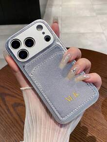 1件個性化奢華荔枝紋V型卡槽人造皮革手機殼，字母姓名客製化，適用於Apple 17 16 15 14 13 12 11 Pro Max 16 Plus，全鏡頭保護防震手機殼，金銀色韓系極簡復古情侶手機殼，生日禮物、聖誕禮物、女性禮物、個性化禮物、Etsy/客製化產品、客製化禮物、週年紀念禮物、婚禮禮物 - 銀色 - 查看 6