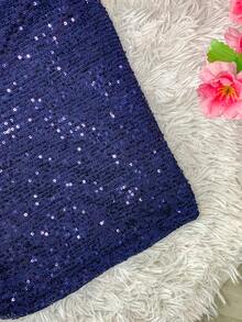 Women's Sequin Shorts, Pockets, Cropped Tops, Straps, Blogger Set - Navy Blue - View 3