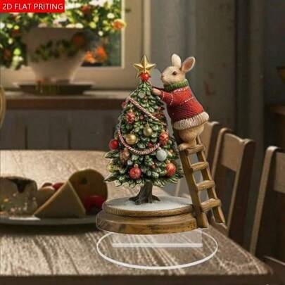 [顾客最爱] 18 厘米 X 12 厘米亚克力圣诞兔子桌面装饰 - 适合卧室、咖啡厅、客厅和户外空间，是送给朋友的绝佳礼物
