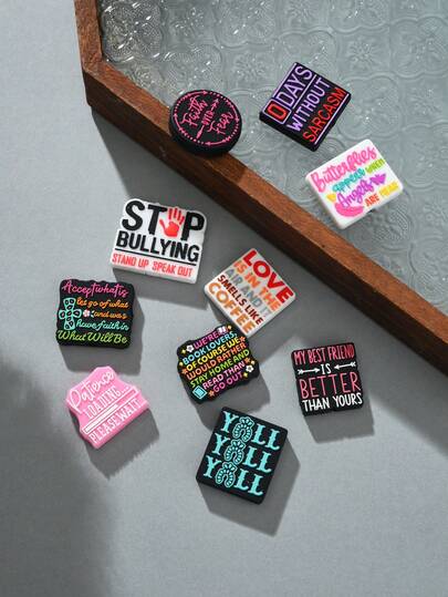 1/5/10pcs Multicolor Inspirational English Phrase Cartoon PVC Soft Rubber DIY Accessories For Beading, Suitable For Family, Couples, Friends Handmade Jewelry Making Pendant, Necklace, Earrings, Keychain, Phone Strap, Decorative Gifts