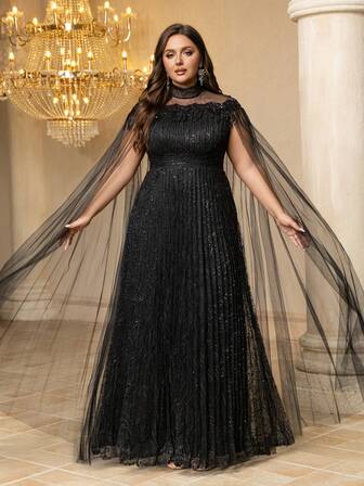 UNITHORSE UNITHORSE [Stampa casuale] Abito da sera aderente da donna con colletto alto, maniche a palloncino, frange e vestibilità slim