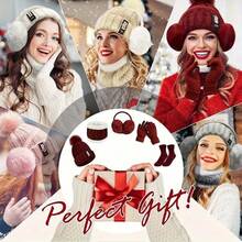 5-Piece Winter Outdoor Sports Equipment: Chunky Knit Hat, Neck Warmer, Touch Screen Gloves, Wool Earmuffs And Snow Socks For Skiing, Biking And Hiking, Christmas Parties Accessories For Winter Winter Head Warmer