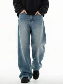 Men's Casual Retro Loose Fit Jeans, Suitable For All Seasons